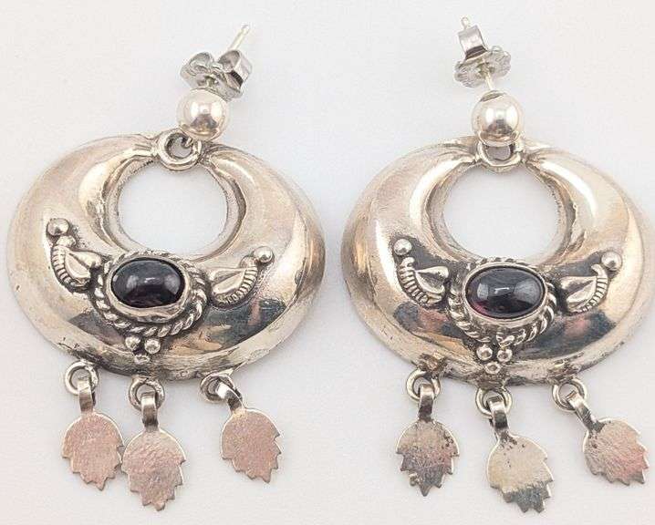 Vintage Sterling Ruby Crescent Chandelier Earrings