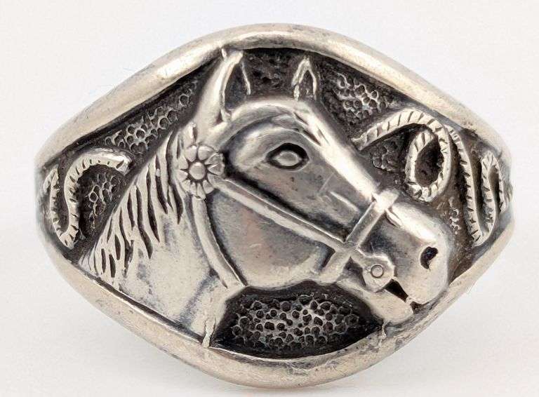 Vintage Sterling Southwestern Bell Trading Post Horse Ring