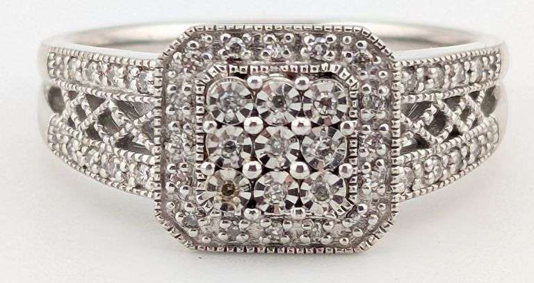 Sterling Diamond Pave Halo Ring
