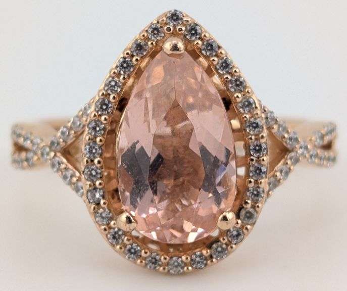 Sterling Rose Gold Peach Sapphire Halo Ring