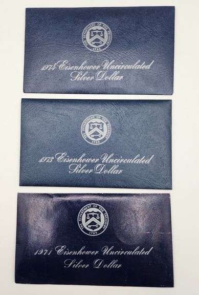 1971-1973-1974 United States Uncirculated Blue Eisenhower Silver Dollars