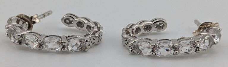Sterling White Sapphire Half Hoop Earrings