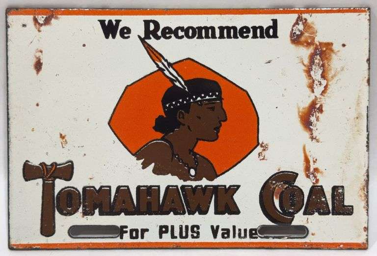 Porcelain Tomahawk Coal License Plate Topper