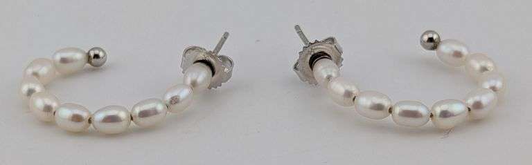 Sterling Pearl Half Hoop Earrings
