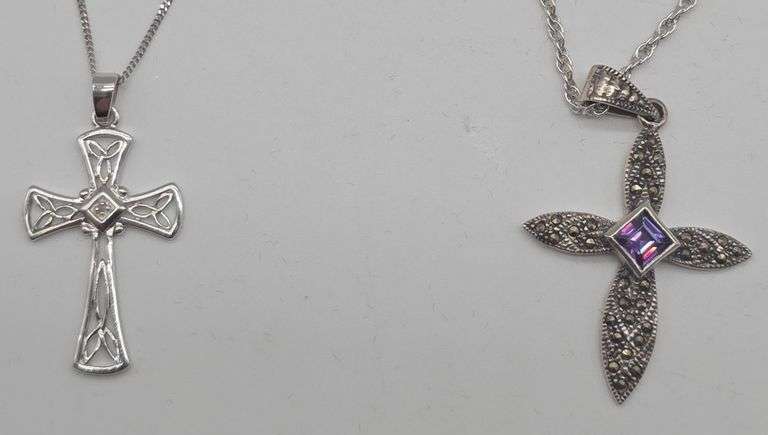 (E) (2) Sterling Silver Cross Necklaces