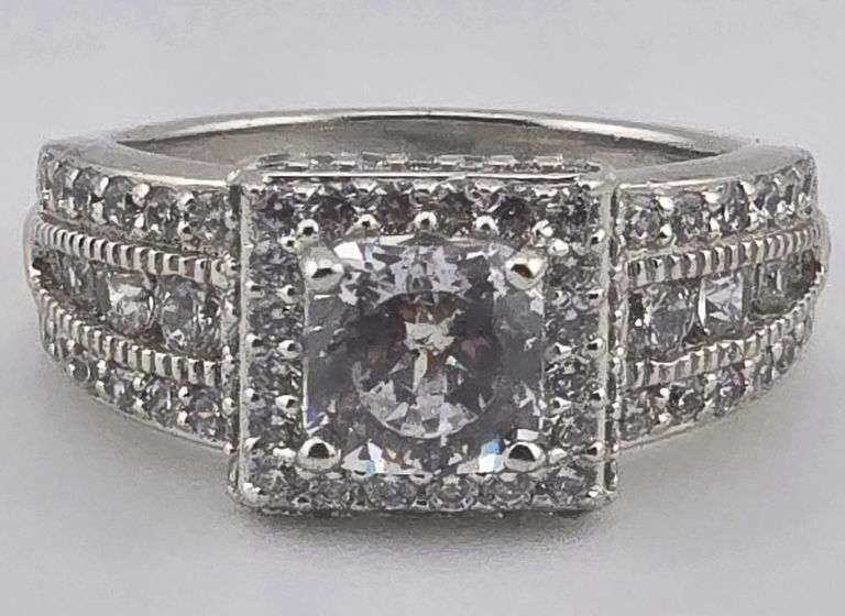 Sterling White Sapphire Square Ring