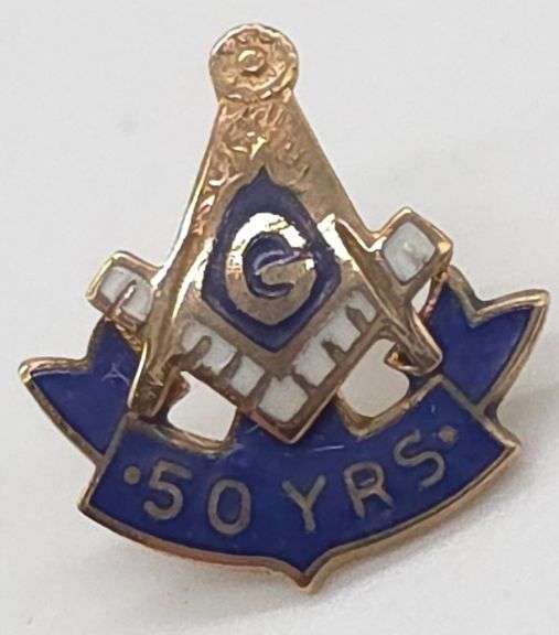 (E) 10K Yellow Gold Free Mason 50Yrs Pin