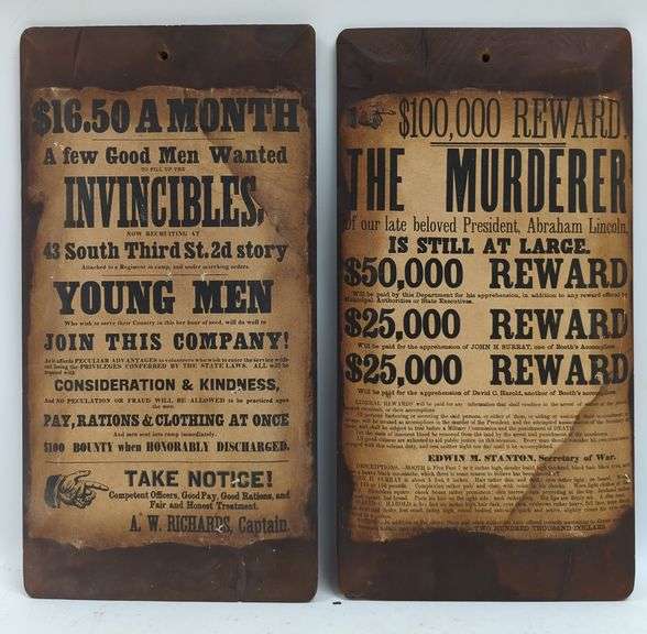 2 Reproduction Official War Department "Wanted" Wooden Sign