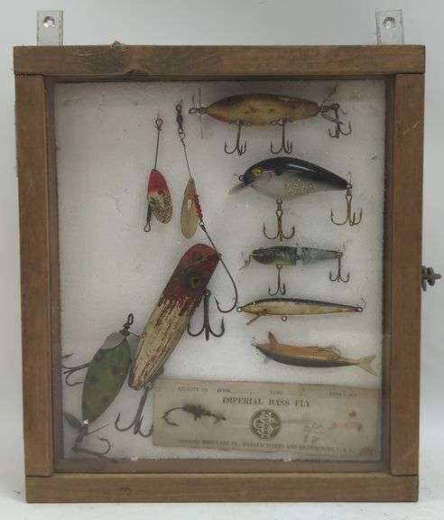 Wooden Display Box With Vtg Fishing Lures