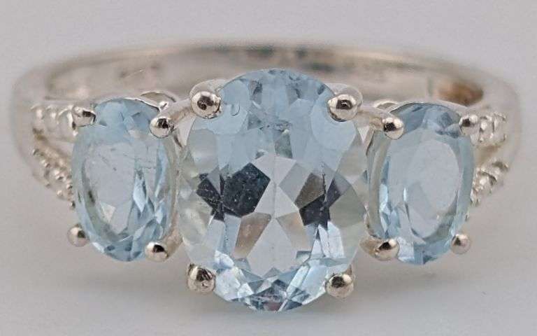 Sterling 3-Stone Oval Blue Topaz Ring