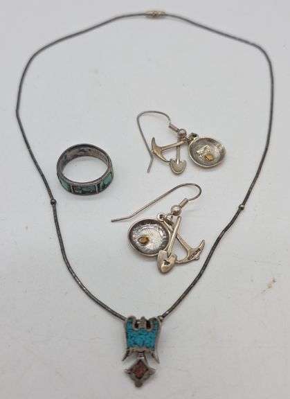 (E) Sterling Silver Earrings, Necklace & Ring