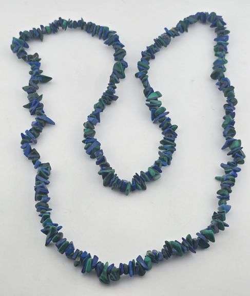 35" Genuine Polished Lapis Lazuli & Malachite Stone Necklace