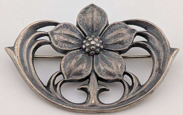 Antique Sterling Art Nouveau Floral Brooch