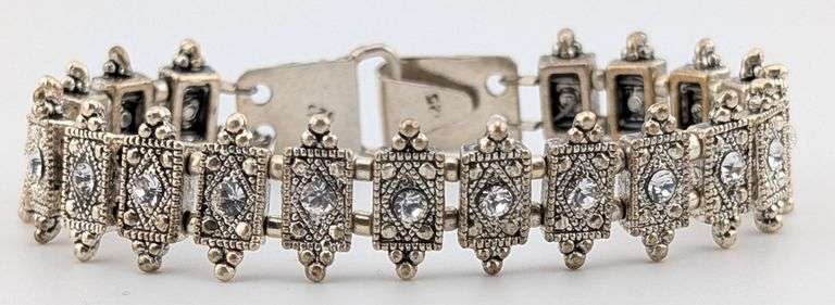 Vintage Ornate Sterling White Sapphire Bracelet