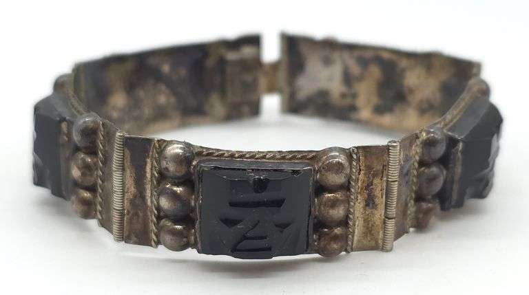 (E) Mexico Sterling and Onyx Bracelet