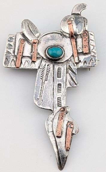 Vintage Sterling & Copper Turquoise Saddle Brooch