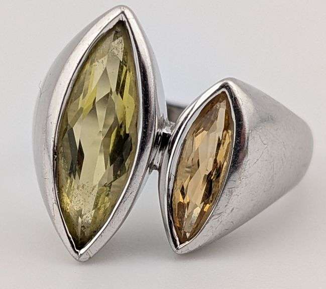 Sterling Modernist Marquis Citrine & Peridot Ring