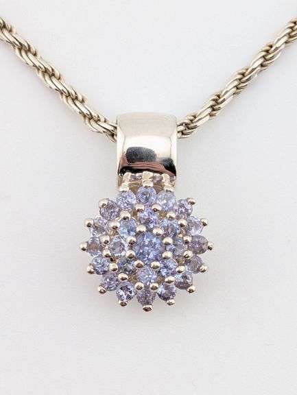 Sterling Chuck Clemency Tanzanite Cluster Pendant Necklace