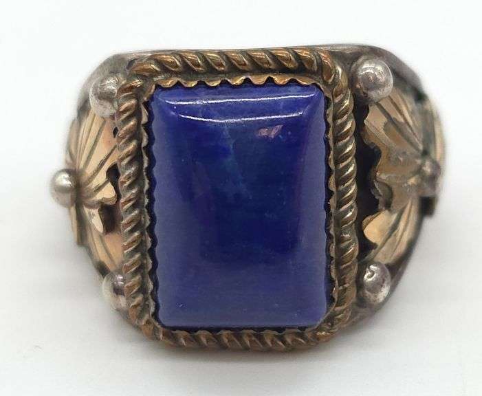 (E) Sterling Silver Lapis Mens Ring