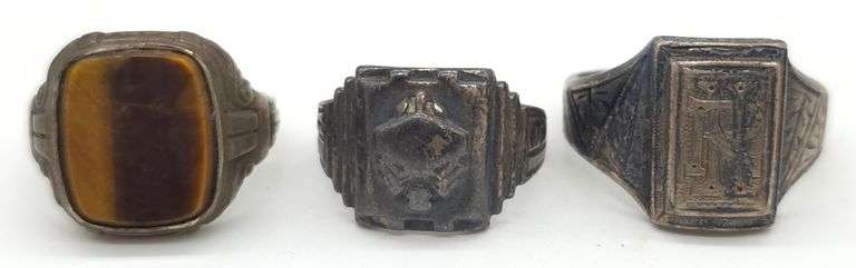 (E) (3) Vtg Sterling Silver Mens Rings.