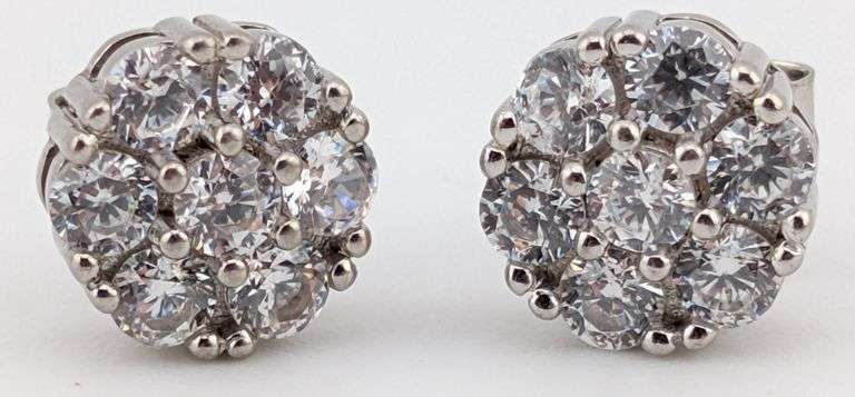Sterling Round White Sapphire Stud Earrings