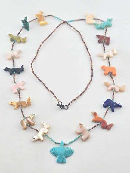 Native American Hand Carved Stone Animal Necklace