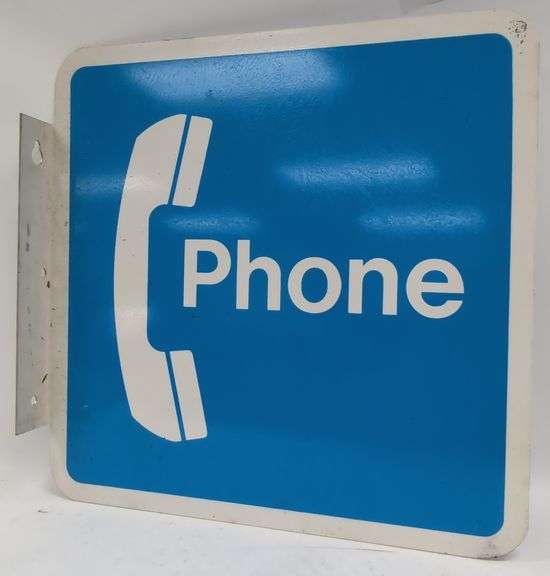 Vtg Pay Phone Double Sided Metal Advertising Sign