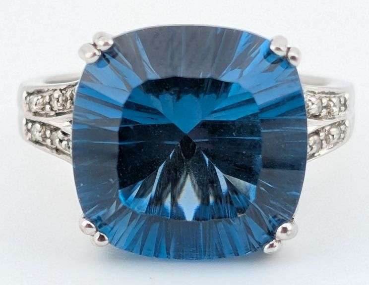 Sterling Cushion Modified Blue Topaz Ring
