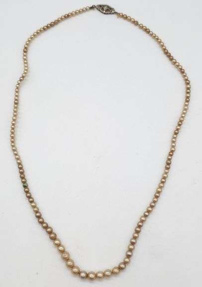 (E) Vtg 14K White Gold Clasp Pearl Necklace