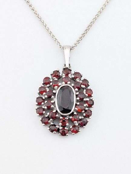 Sterling Garnet Cluster Pendant Necklace
