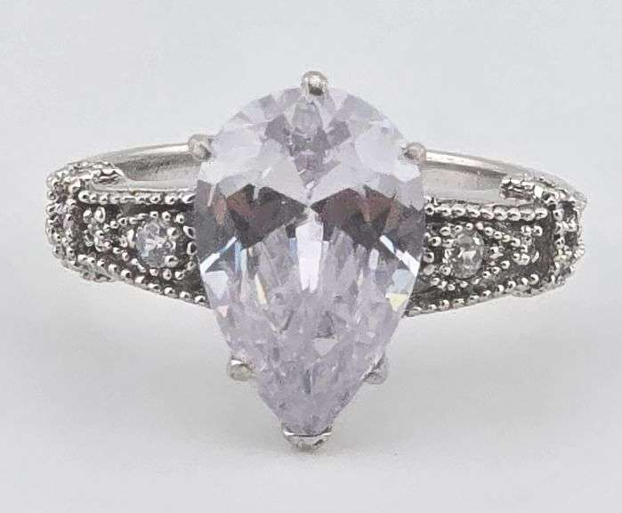 Sterling Pear Cut White Sapphire Ring