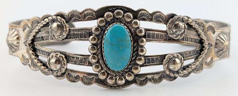 Vintage Sterling Old Trade Navajo Turquoise Cuff Bracelet