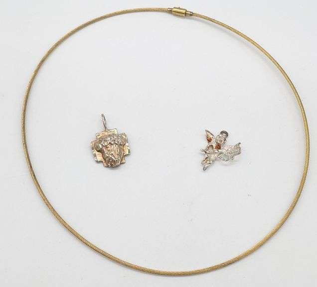 (E) Sterling Silver Choker and (2) Pendants