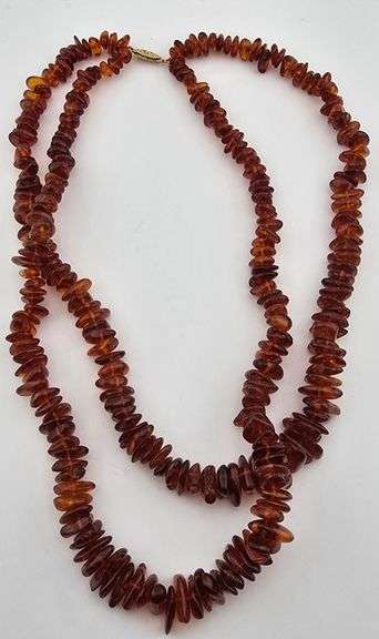 Vintage 14k Gold Clasp Double Strand Genuine Amber Beaded Necklace