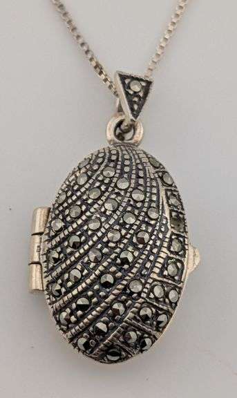 Sterling Marcasite Locket Necklace