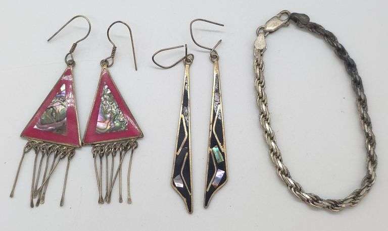 (E) Sterling Silver Earrings & Bracelet