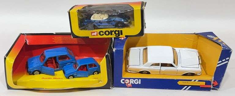 3) Vintage Die-Cast Corgi Cars In Box a