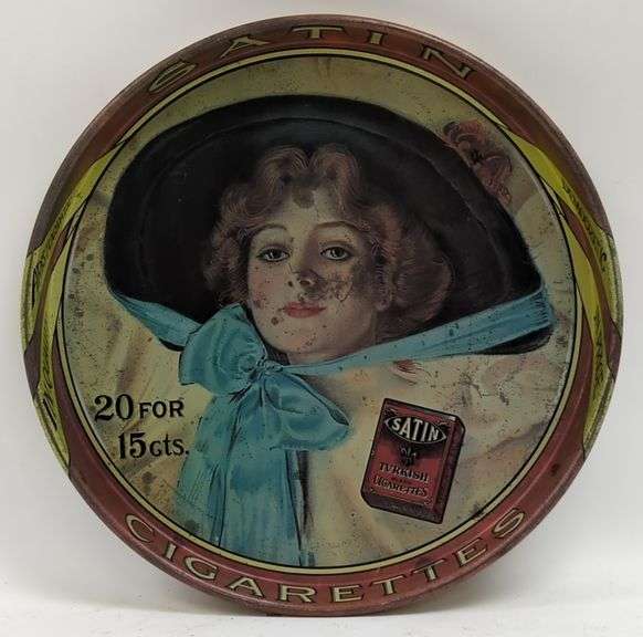Vtg SATIN Cigarettes Metal Serving Tray