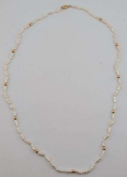 14k Gold Pearl and Gold Beads Necklace