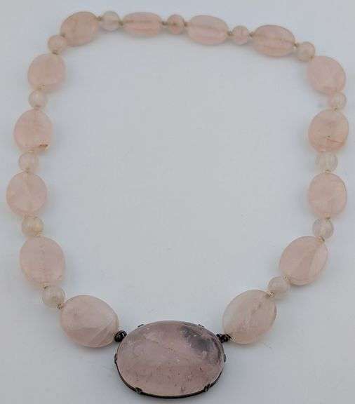 Vintage Sterling Germany Rose Quartz Necklace