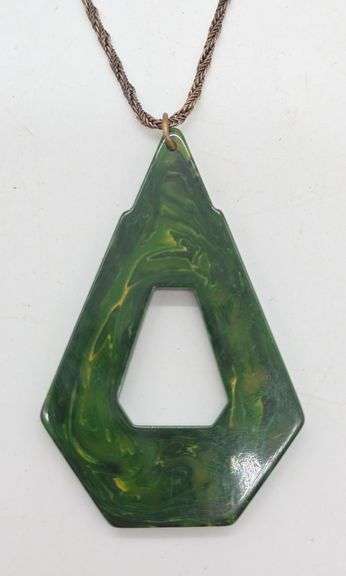(E) Sterling Silver Necklace W Bakelite Pendant