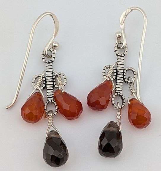 Sterling Barse Faceted Stones Dangle Earrings