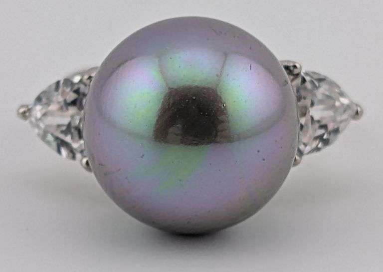 Sterling Faux Pearl & White Sapphire Ring