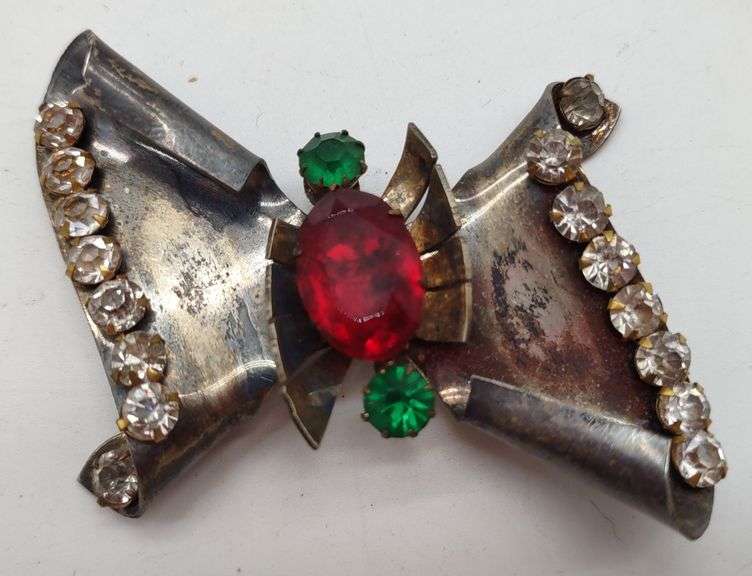 (E) Sterling Silver Rhinestone Brooch