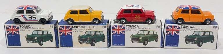 4) Rare Vintage Tomy Tomica 1/50 Die-Cast BLMC Mini Cooper S MK-III In Box