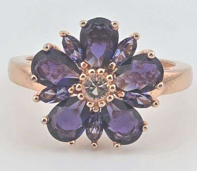 Sterling Rose Gold Amethyst & Sapphire Floral Ring