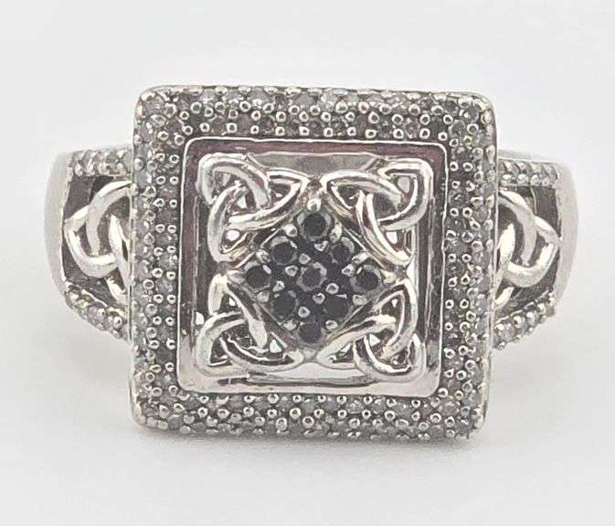 Sterling JWBR Black & White Diamond Celtic Knot Ring
