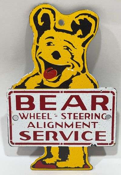 Porcelain Bear Wheel Alignment Advertising Sign