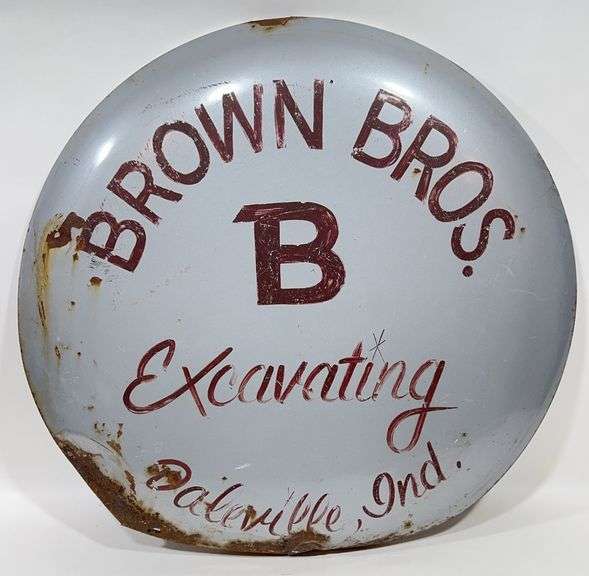 Vintage Brown Bros Excavating Metal Button Advertising Sign