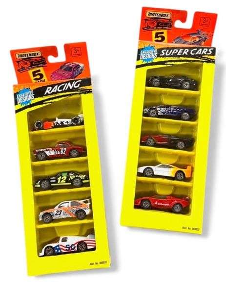 Matchbox Racing Set (2) 1996 Matchbox 5-Pack Racing Set & 5 Pack Super Cars Set In Boxes ...